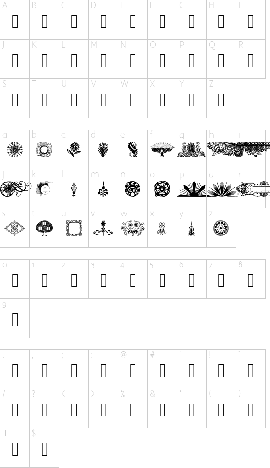 DesignerMotifsTwo font character map