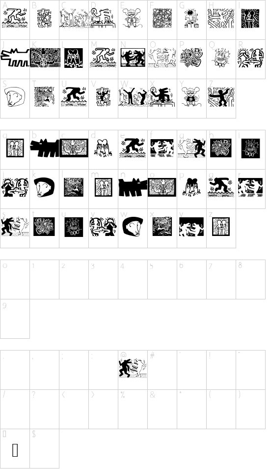 DrawingTraces font character map