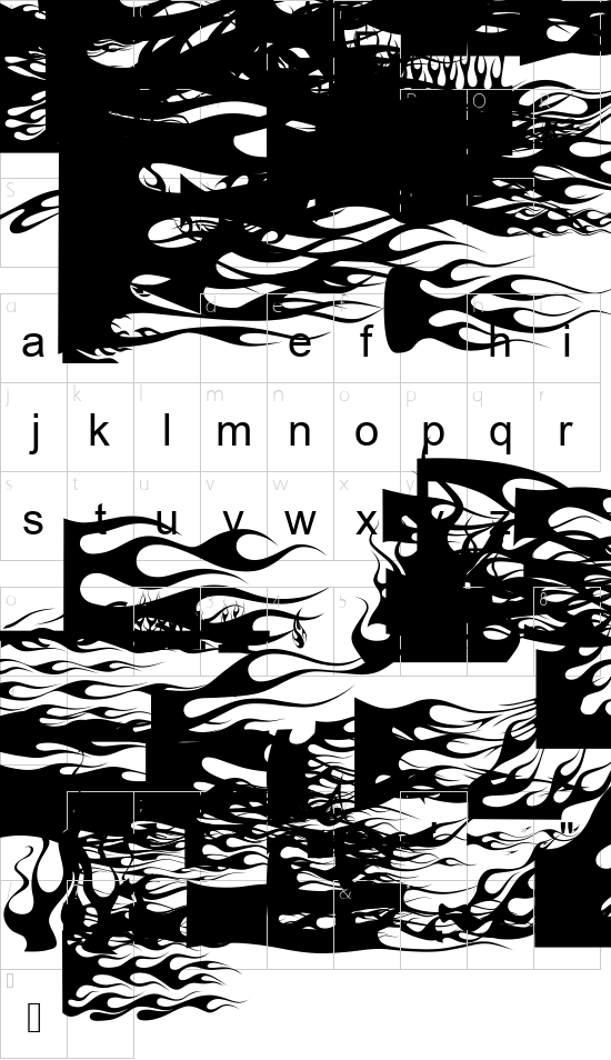 Flames 2 font character map