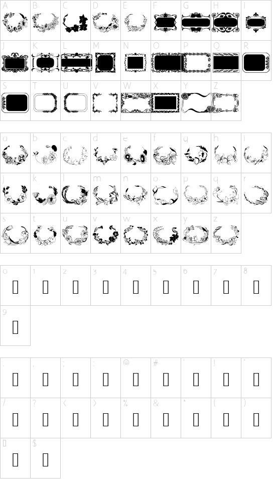 Floral Settings font character map
