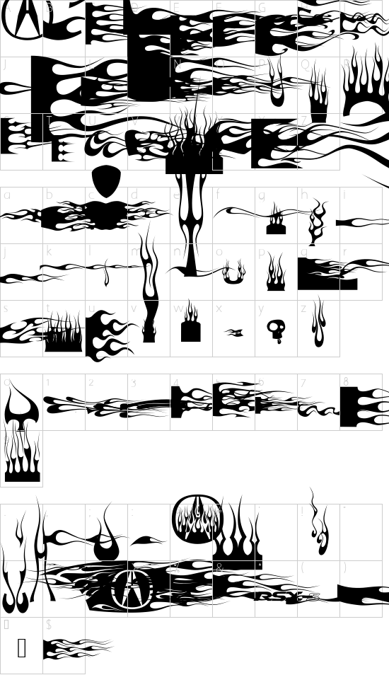 FlamesVI font character map