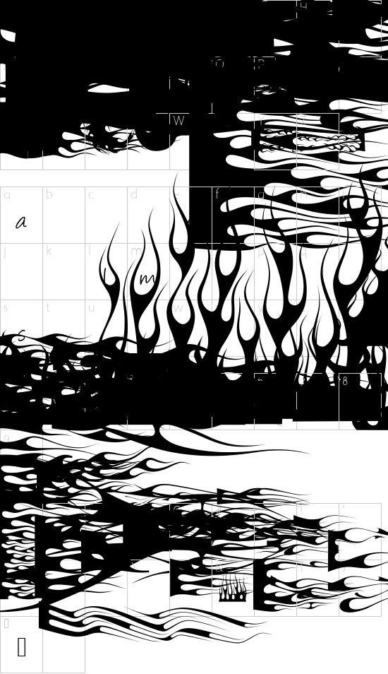 Flames iii font character map