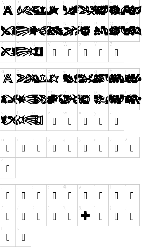Koch Dingbats font character map