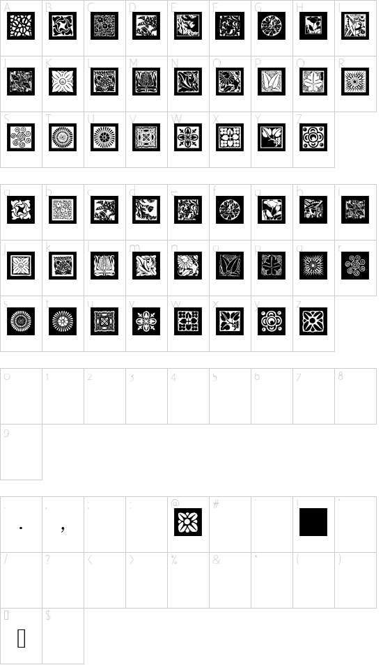 OldArtGallery font character map