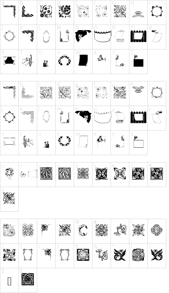 OldFramesSymbols font character map