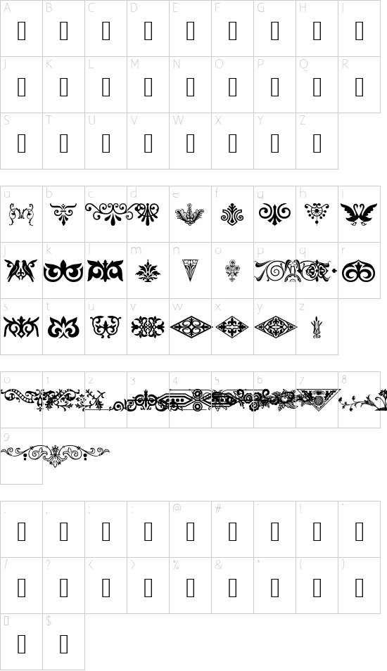 Ornamental Decoration II font character map