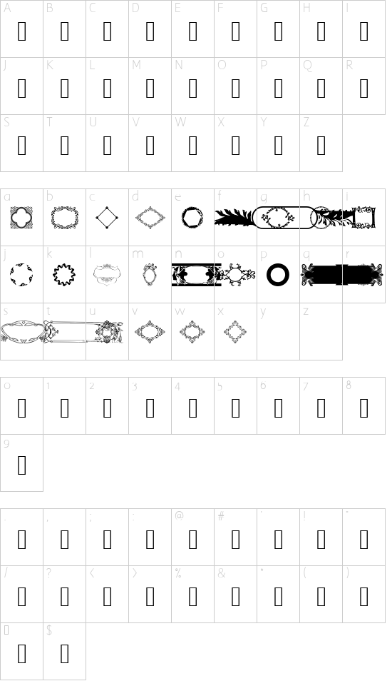 Ornamental Frames I font character map