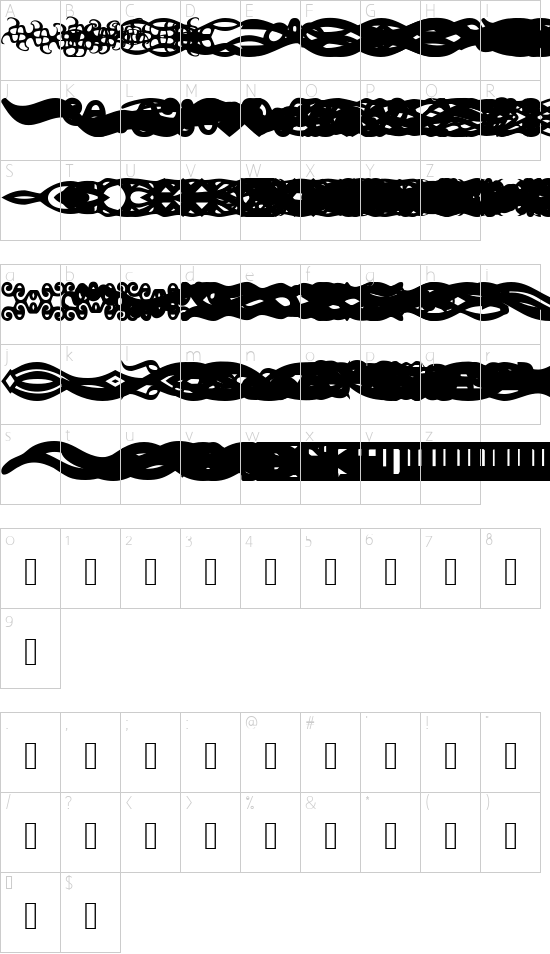 SC Dividers font character map