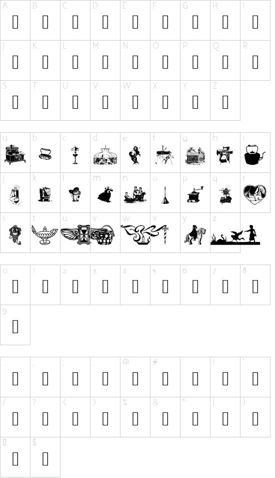 wmoddsnends1 font character map