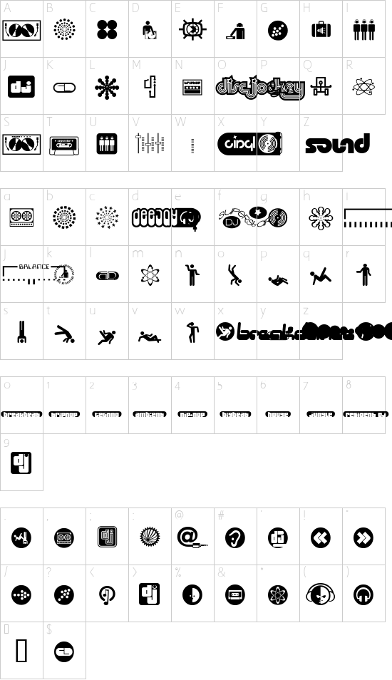 Superstar DJ font character map