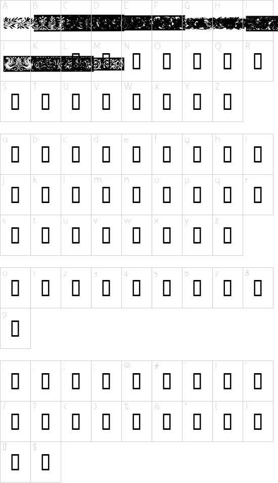 DecoBorders font character map