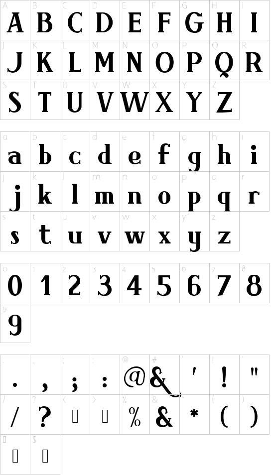 Brimborion-Regular font character map