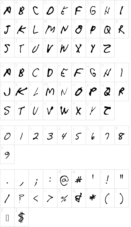 CrappyDanAllCaps font character map