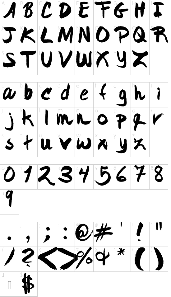 JadeMarkerRough font character map
