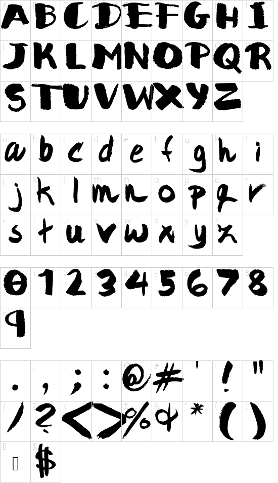 JadeMarkerStyled font character map