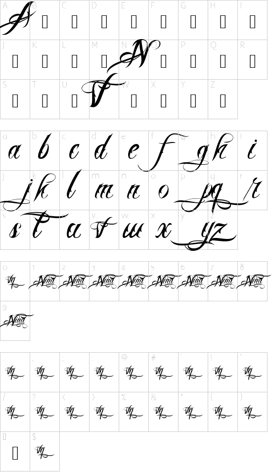 Nina Script  Medium font character map
