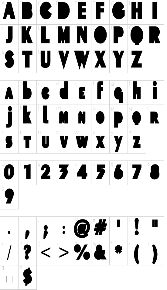Dreamcolor font character map