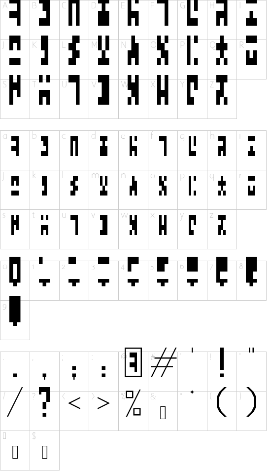 Asuran Writing Regular font character map