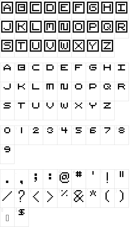 Dnaing Regular font character map