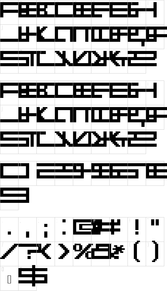 NK21 font character map