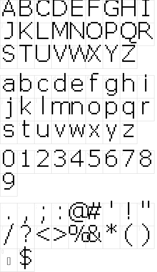 pix PixelFJVerdana12pt font character map
