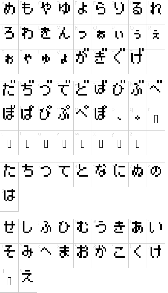 Pokemon Pinball GB Japan HR font character map