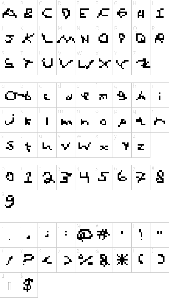 messy writing Regular font character map