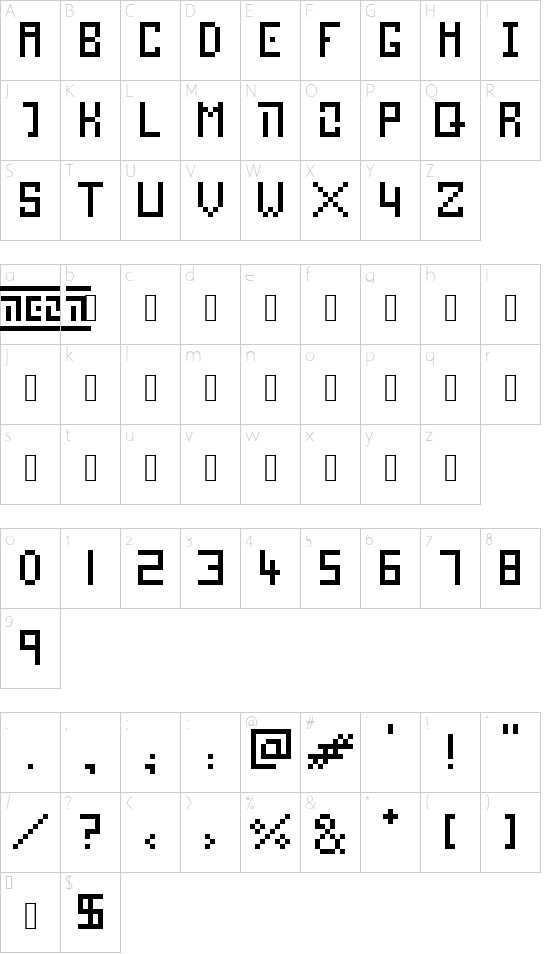 NeoN Regular font character map