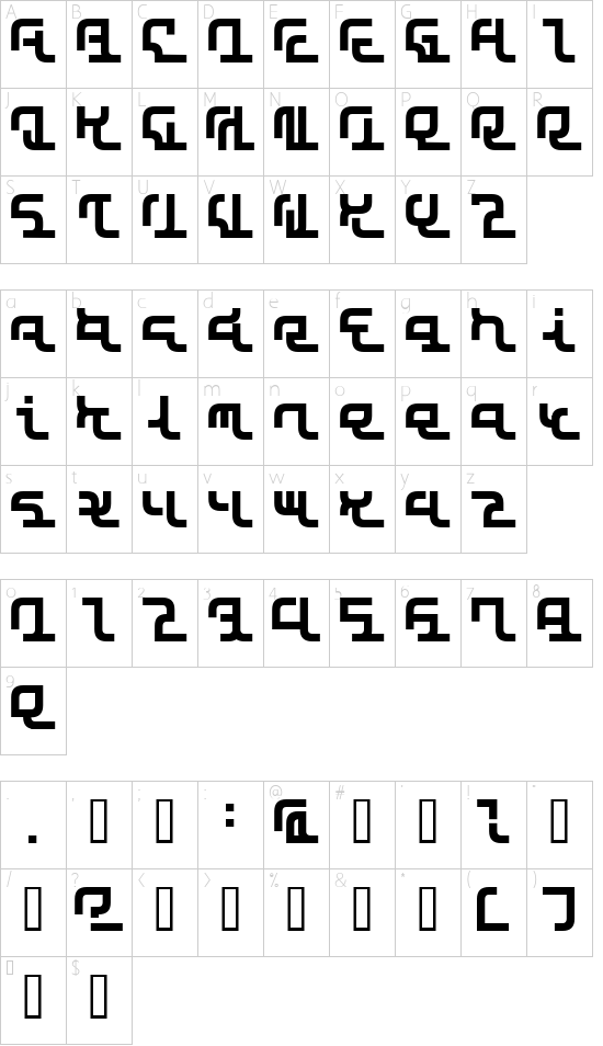 SKYSCRAPER font character map
