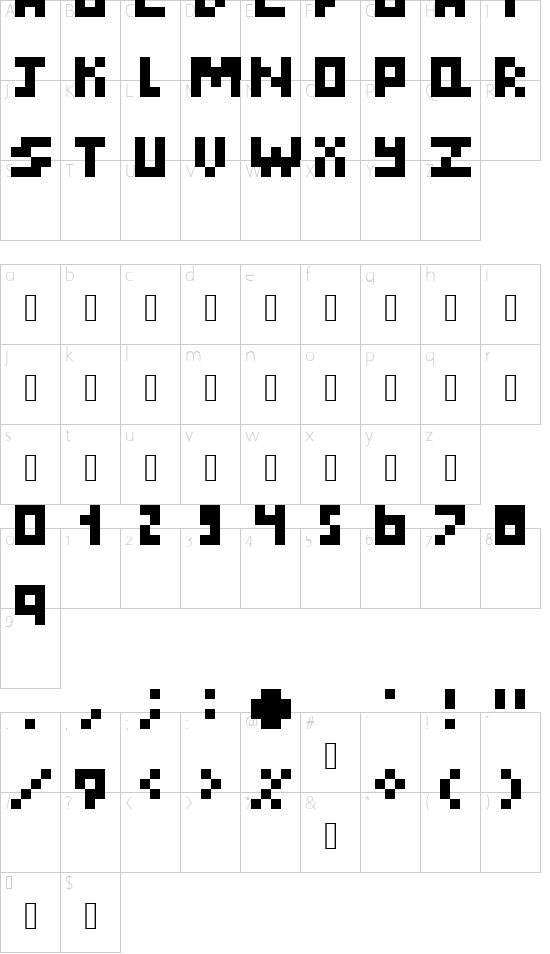 Smallworld Regular font character map