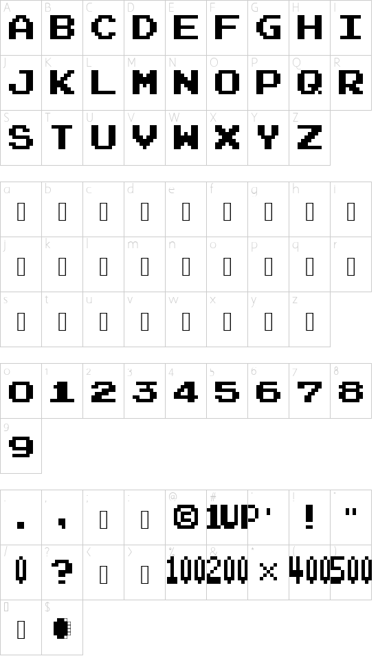 SMB2J Regular font character map