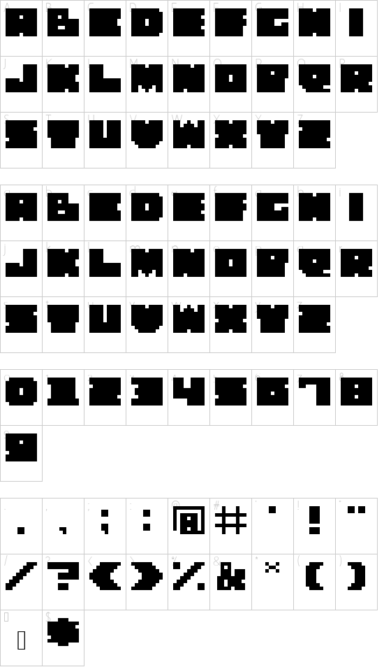 Space Take Regular font character map