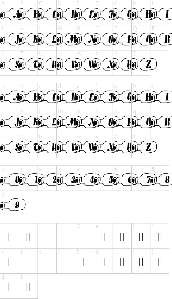 101! Message in a Bottle font character map