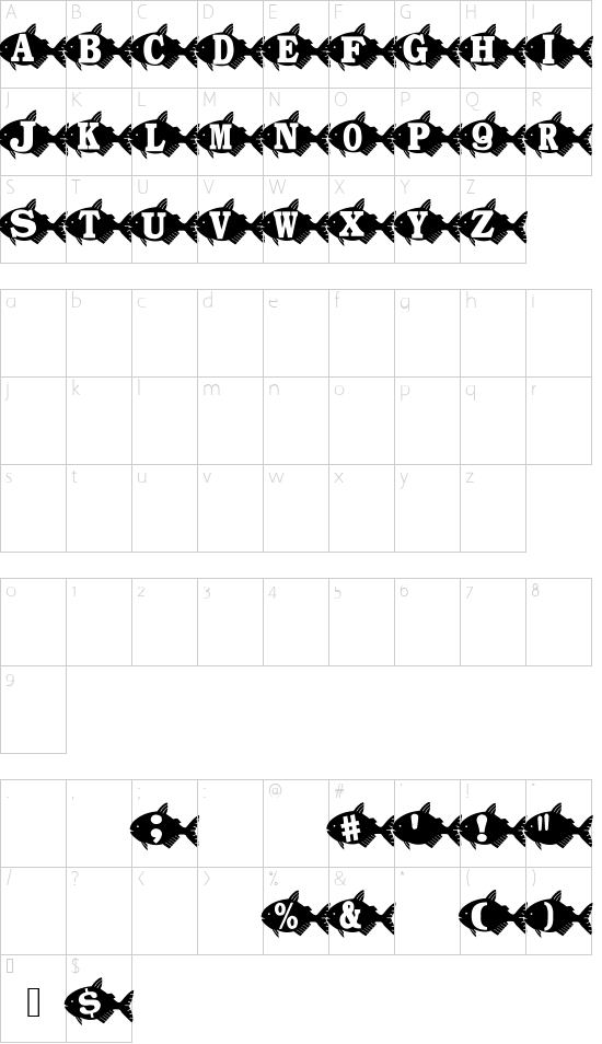 AEZ goldfish font character map