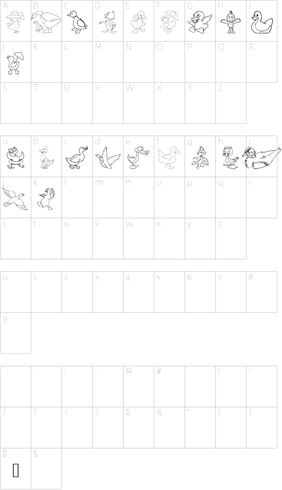 AEZ here ducky, ducky font character map