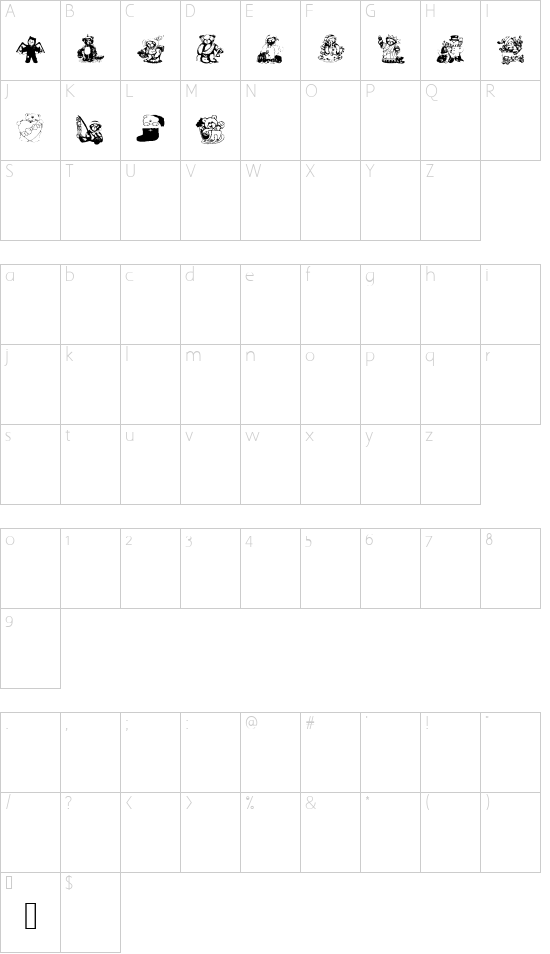 AEZholidaybears font character map
