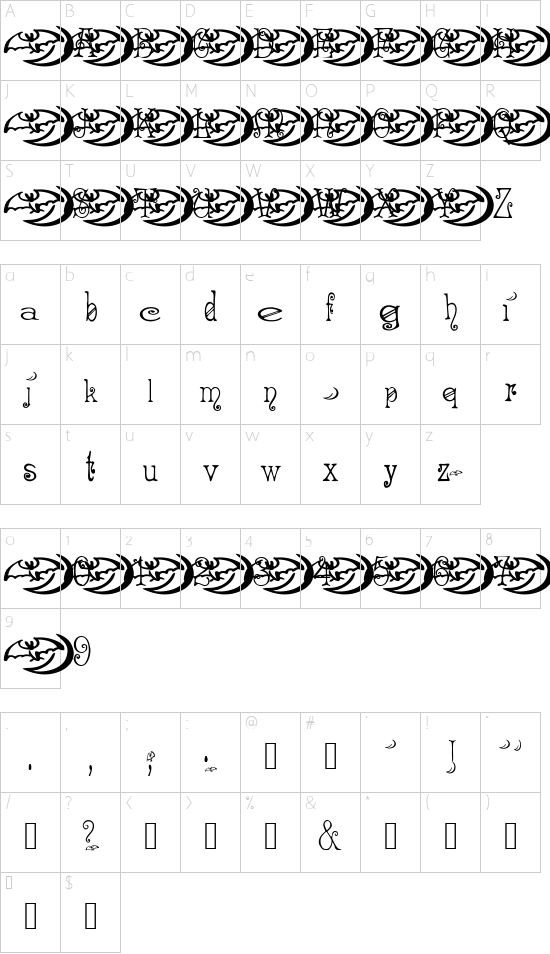 AEZ spooky font character map