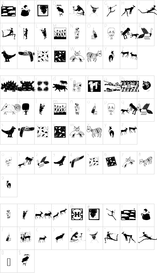AfricanQueens font character map