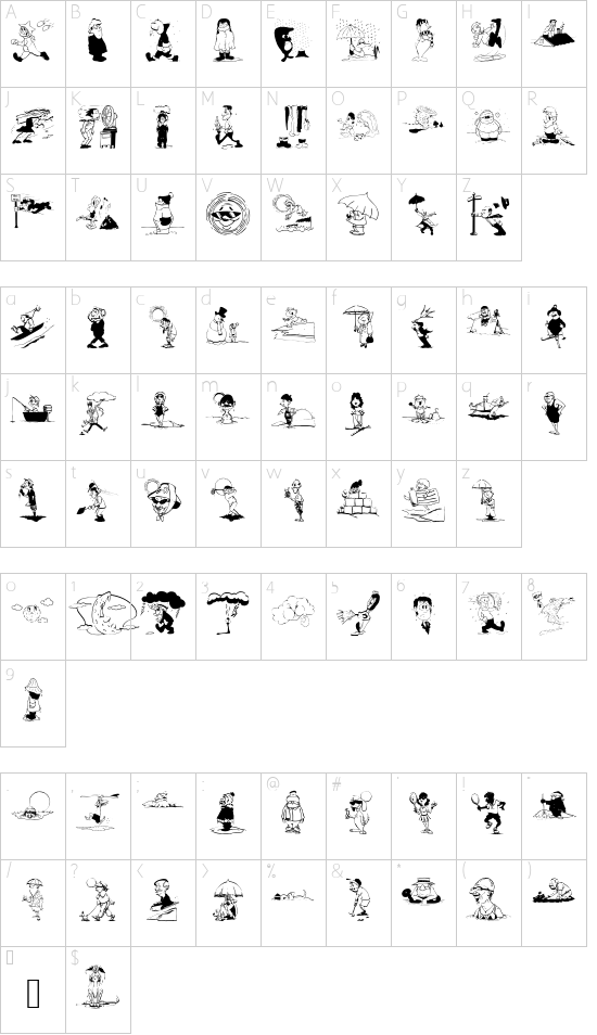 AllWeathers font character map