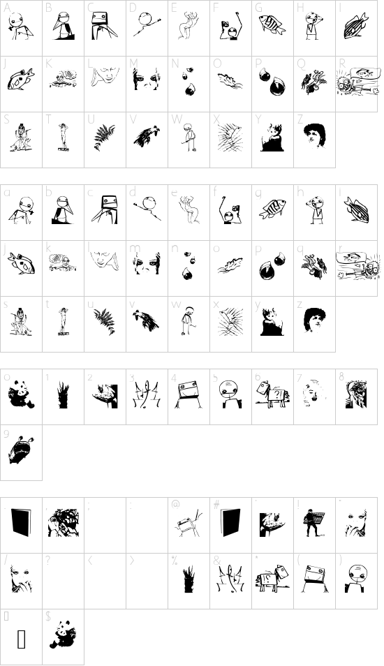 ArteNero font character map