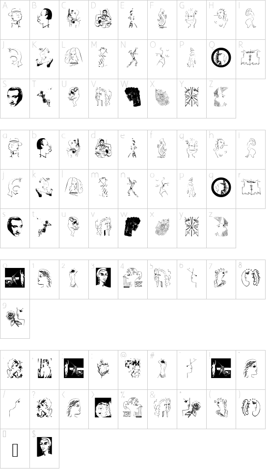 ArtesCocktail font character map