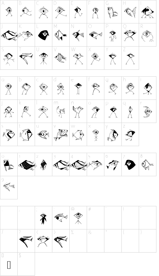 BirdsNFishes font character map