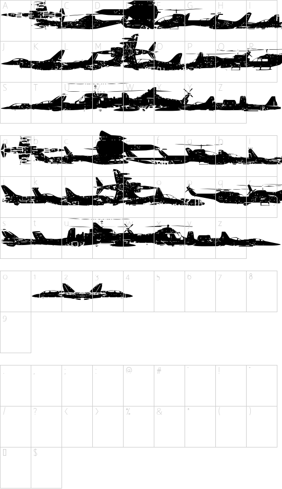 Air Force font character map