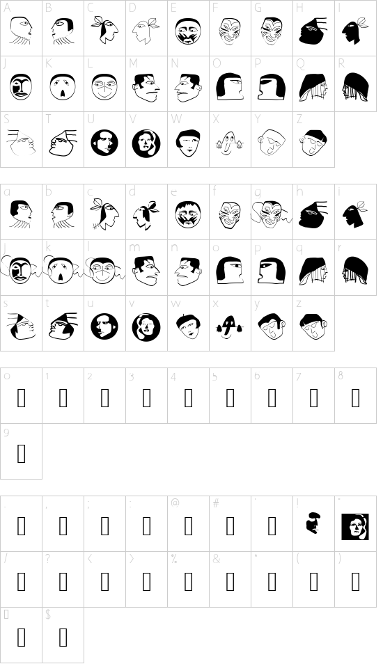 CarneVale font character map