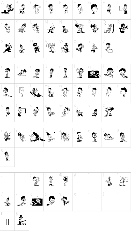 CharactersA font character map