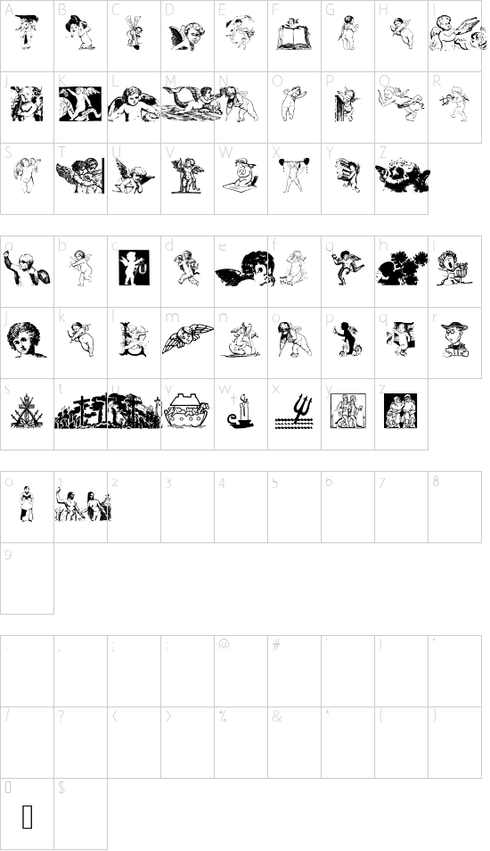 Cherubians font character map