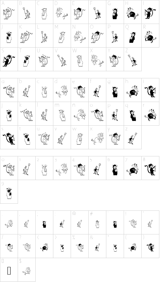 Deibel font character map