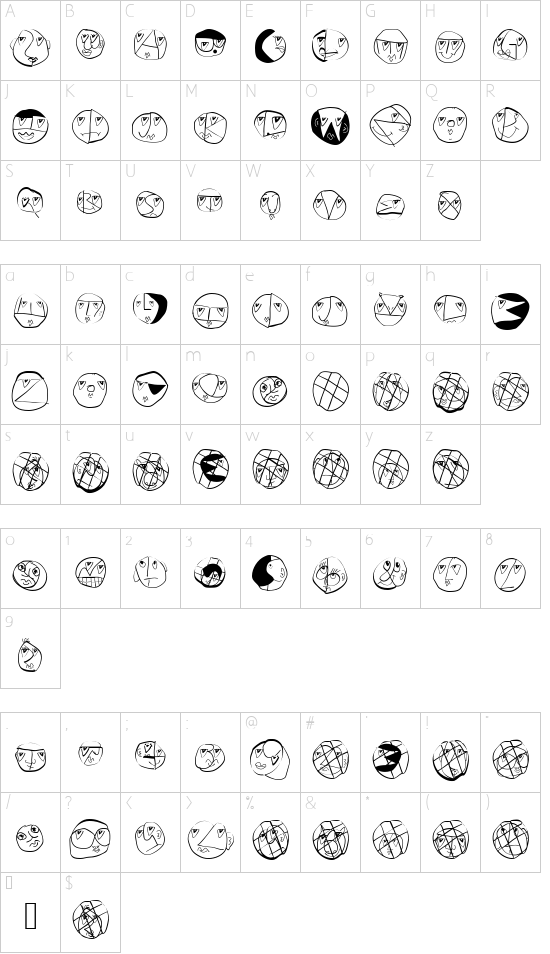 DiskOBats font character map