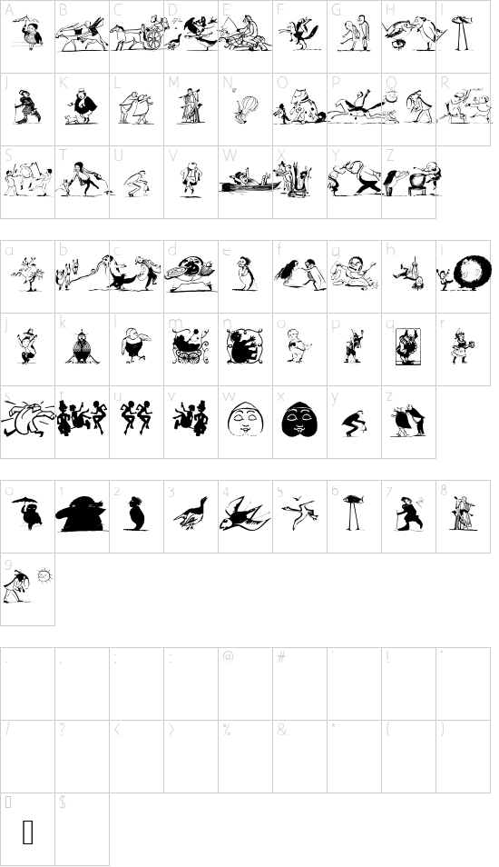 EarlySurrealism1 font character map