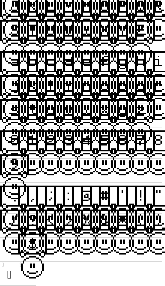 Emote Letters font character map